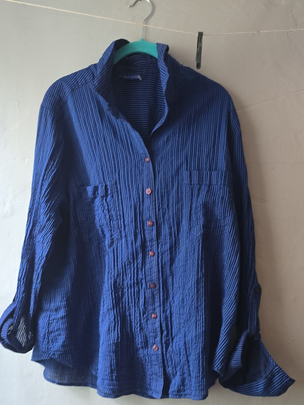 Tianello Textured Striped Gauzy Cotton Silk Blend Button Top NWOT Art To Wear XL